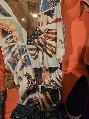 Blush American Flag Print Sleeveless Tank Top - White/Blue/Red